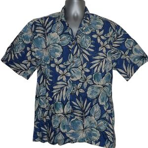 Vintage Blue Hawaii Tropical Hawaiian Shirt Mens L Floral Vacation Cruise